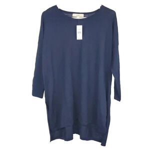 New LOFT‎ Women's Navy Blue Relaxed Knit Tunic Tee Top SZ M Medium 100% Cotton
